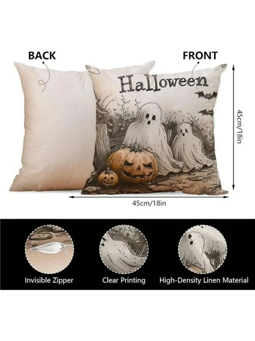 Halloween Pillow Covers 18x18 Set of 4 Trick or Treat Pumpkin Ghost Sofa Decor